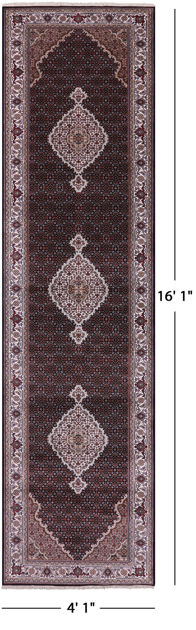 Black Bijar Hand Knotted Wool & Silk Runner Rug - 4' 1" X 16' 1" - Golden Nile