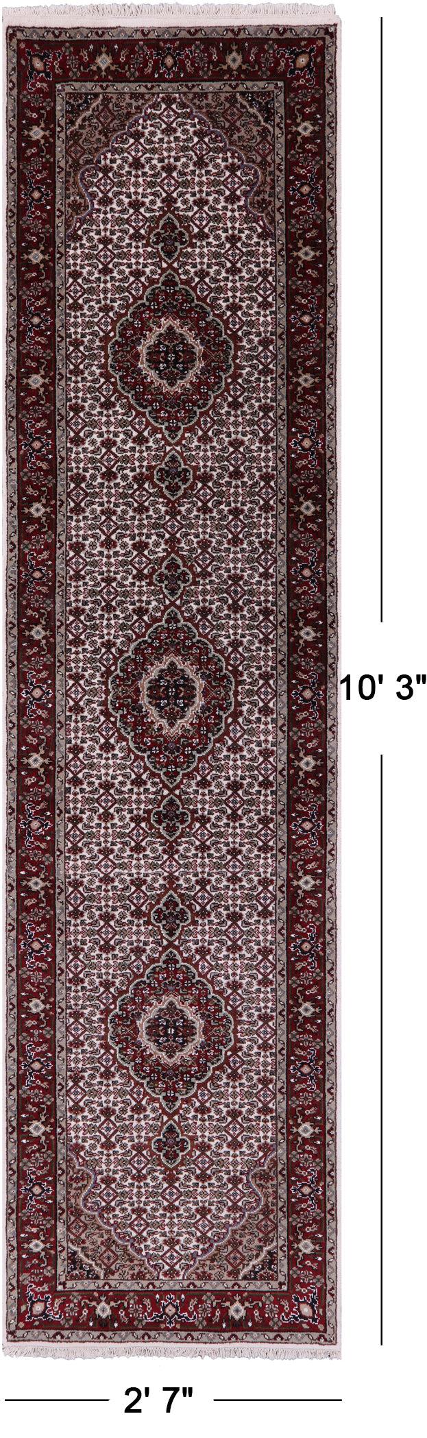 Ivory Bijar Hand Knotted Wool & Silk Runner Rug - 2' 7" X 10' 3" - Golden Nile