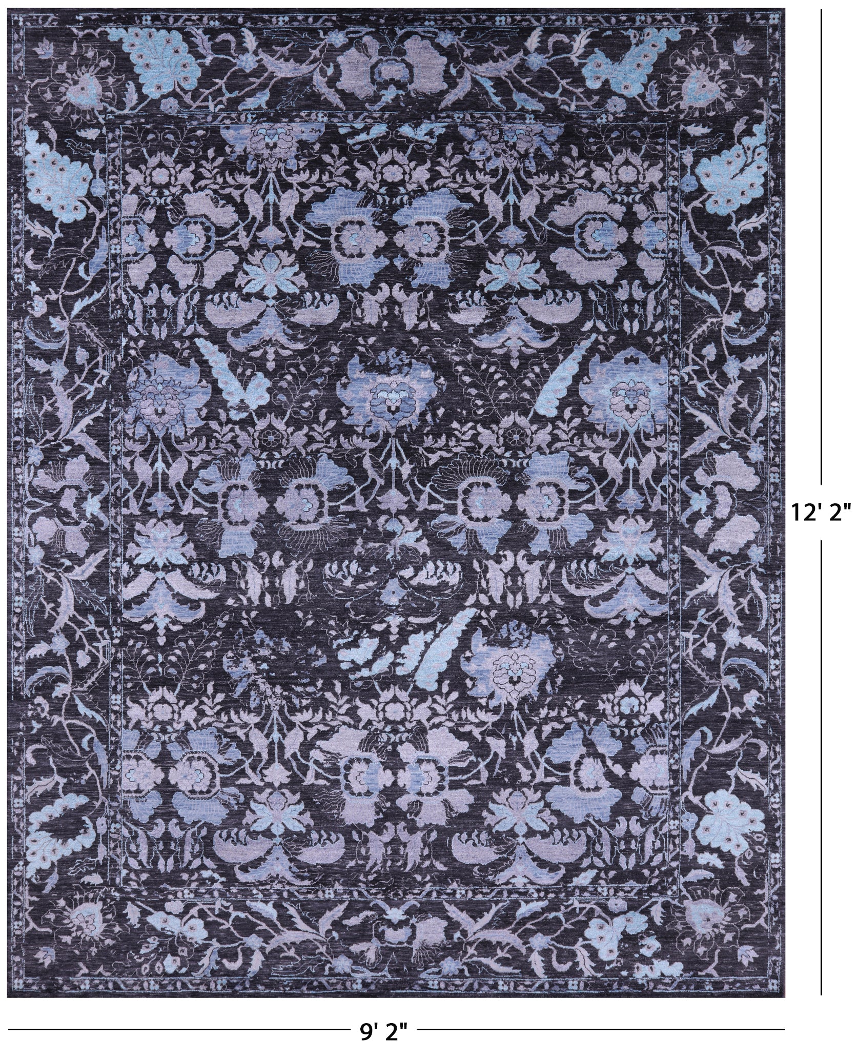 Grey Persian Hand Knotted Wool & Silk Rug - 9' 2" X 12' 2" - Golden Nile