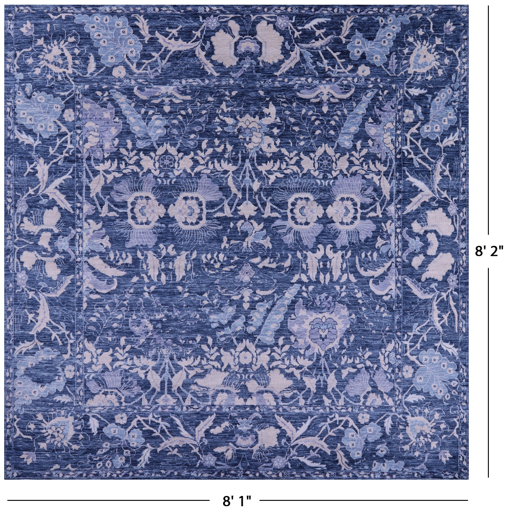 Blue Square Modern Hand Knotted Wool Rug - 8' 1" X 8' 2" - Golden Nile