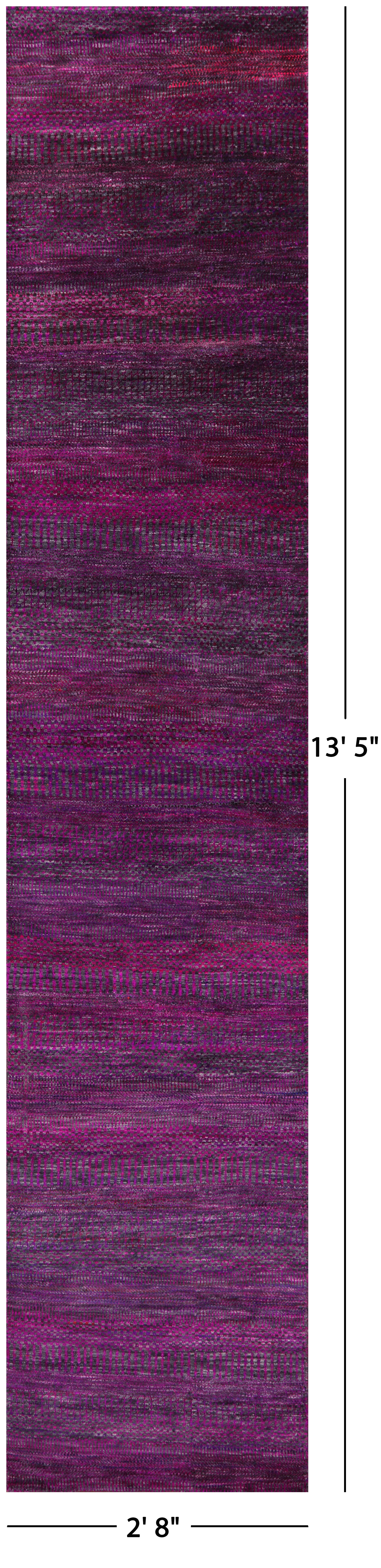 Purple Savannah Grass Hand Knotted Wool & Silk Runner Rug - 2' 8" X 13' 5" - Golden Nile