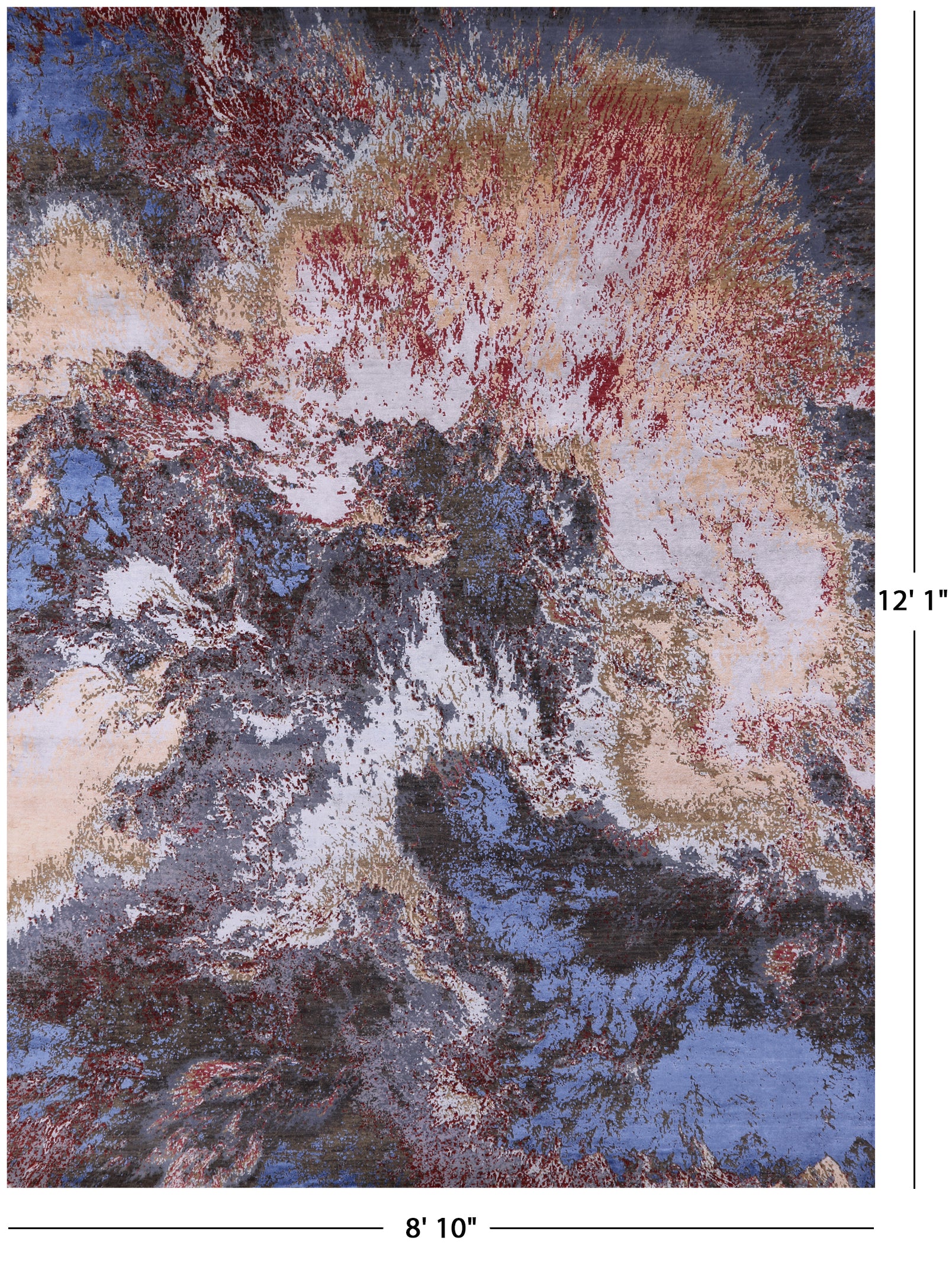 Abstract Modern Hand Knotted Wool & Silk Rug - 8' 10" X 12' 1" - Golden Nile