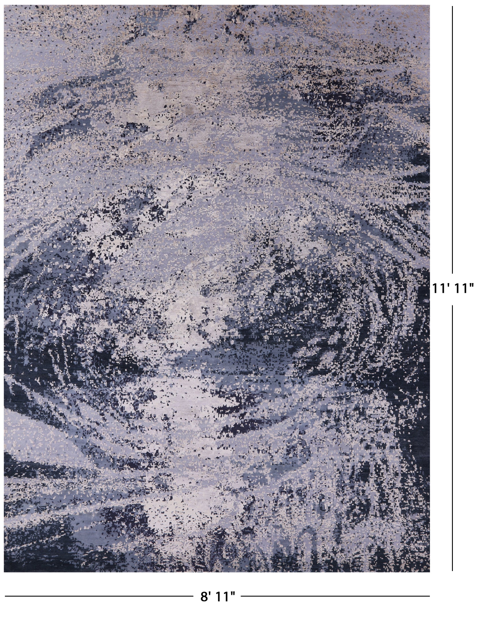 Abstract Modern Hand Knotted Wool & Silk Rug - 8' 11" X 11' 11" - Golden Nile