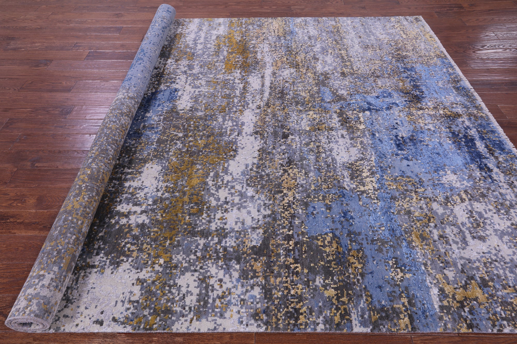 SUPER SALE Modern Hand Knotted Wool & Silk Rug - 7' 11" X 10' 3"