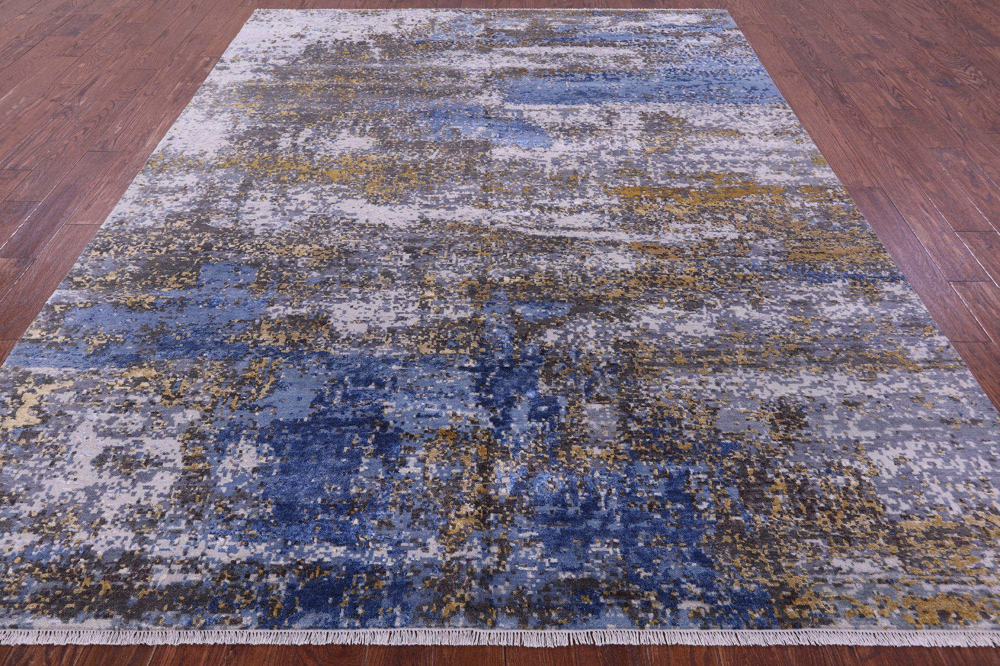 SUPER SALE Modern Hand Knotted Wool & Silk Rug - 7' 11" X 10' 3"