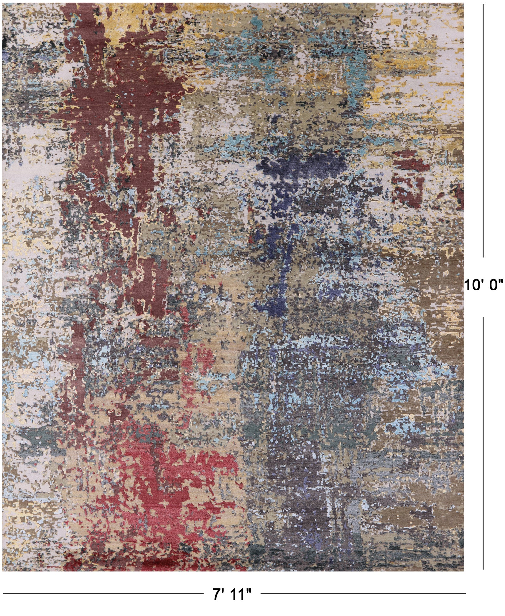 Abstract Modern Hand Knotted Wool & Silk Rug - 7' 11" X 10' 0" - Golden Nile