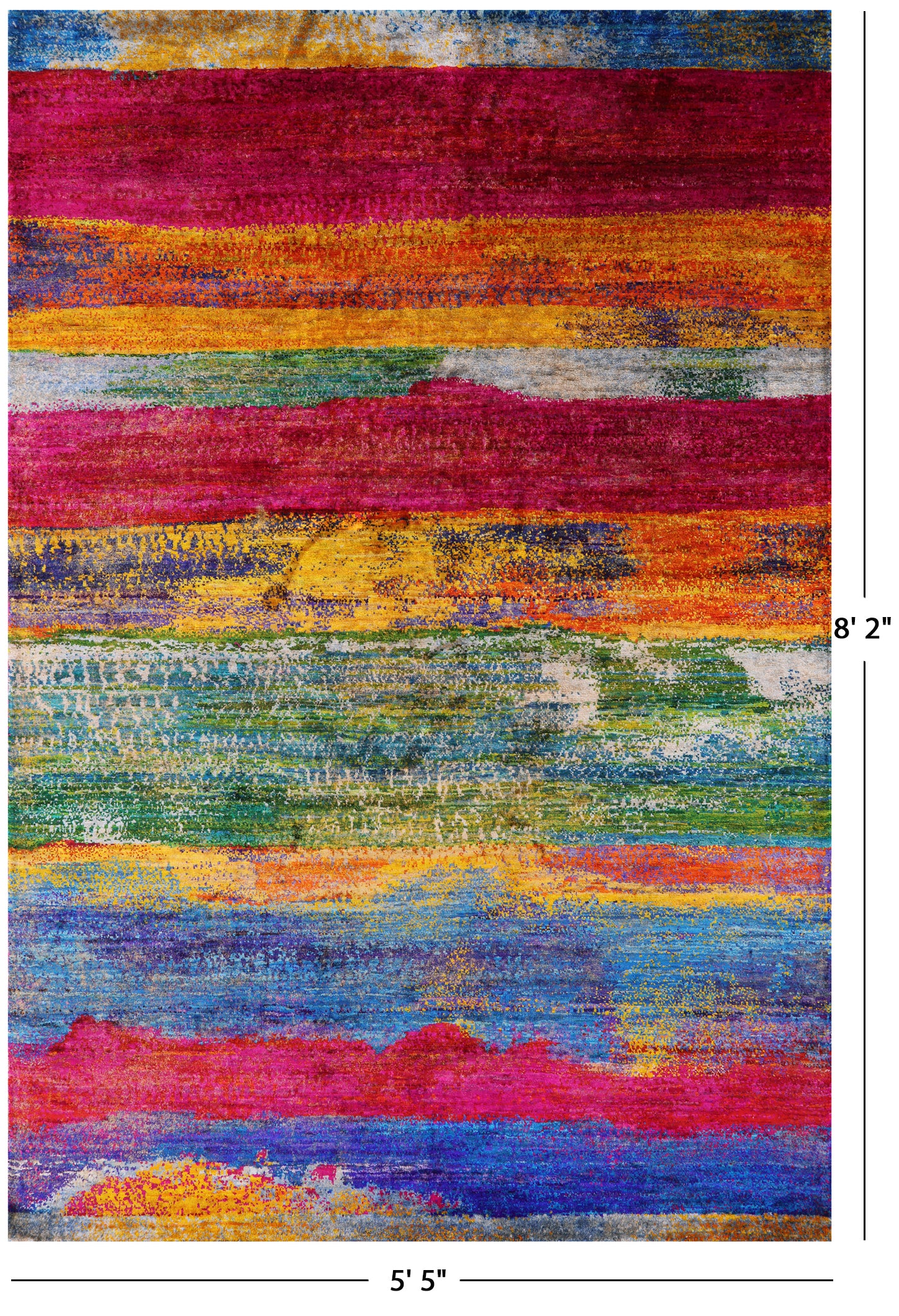 Abstract Modern Hand Knotted 100% Silk Rug - 5' 5" X 8' 2" - Golden Nile