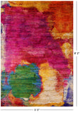 Abstract Modern Hand Knotted 100% Silk Rug - 5' 5" X 8' 2" - Golden Nile