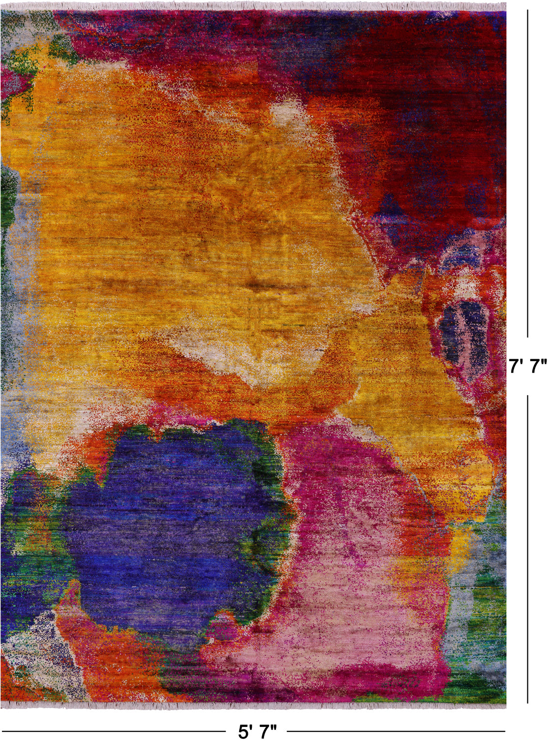 Abstract Modern Hand Knotted 100% Silk Rug - 5' 7" X 7' 7"
