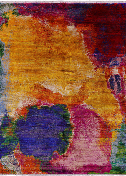 Abstract Modern Hand Knotted 100% Silk Rug - 5' 7" X 7' 7"