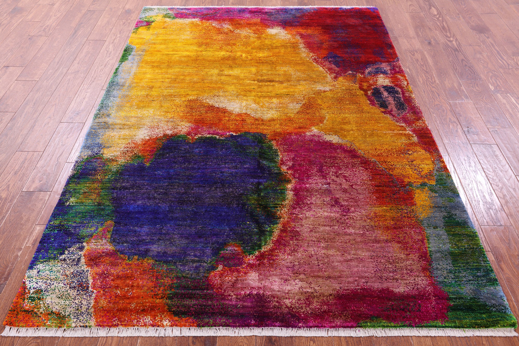 Abstract Modern Hand Knotted 100% Silk Rug - 5' 7" X 7' 7"