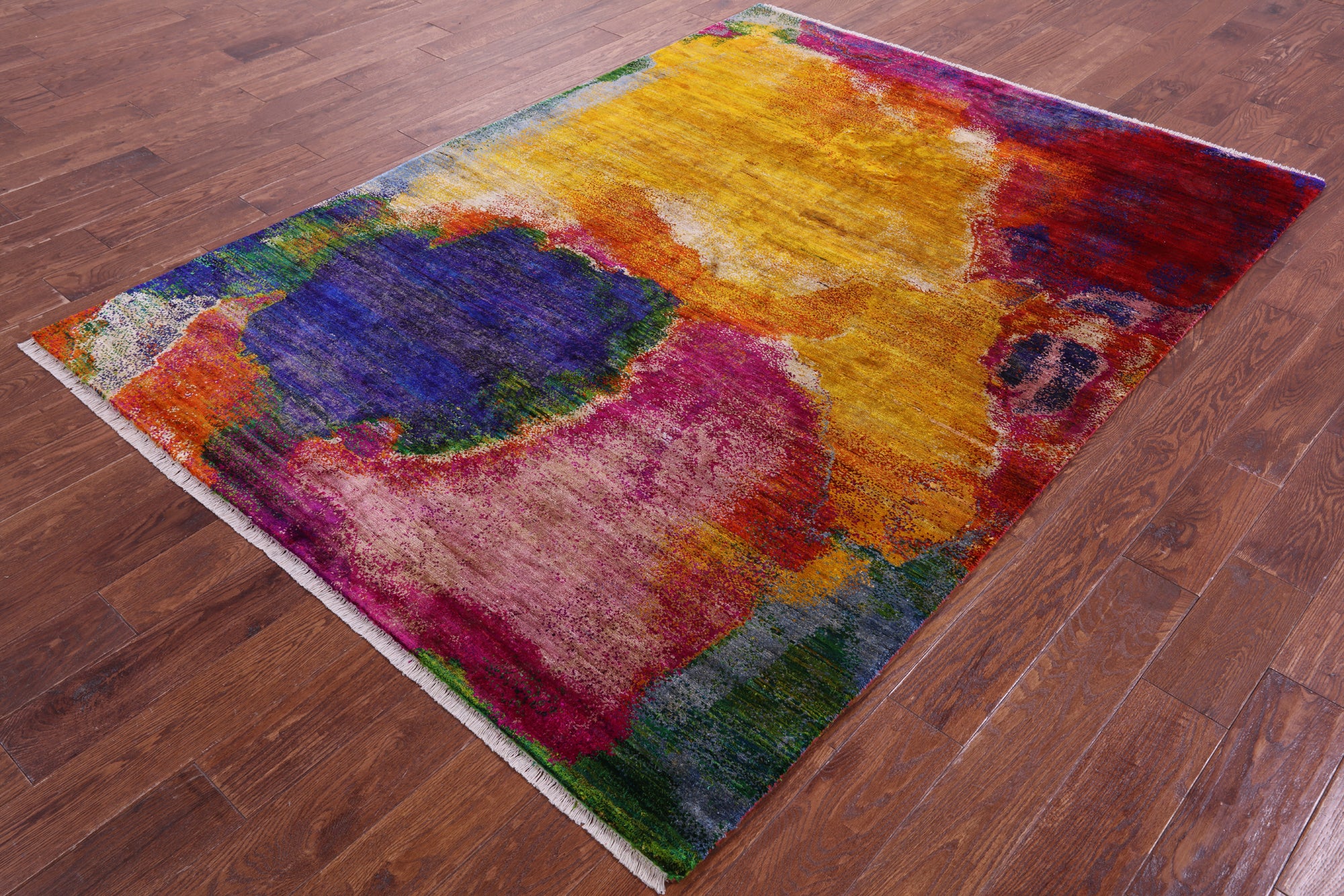 Abstract Modern Hand Knotted 100% Silk Rug - 5' 7" X 7' 7"
