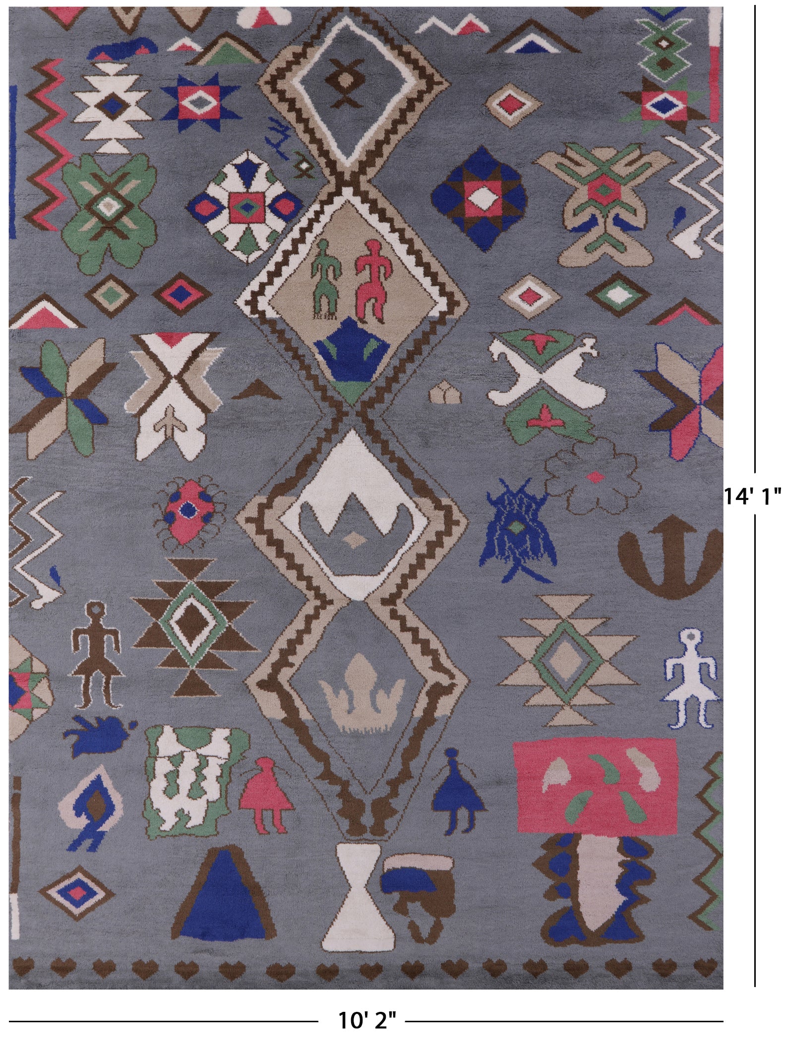 Grey Tribal Moroccan Hand Knotted Wool Rug - 10' 2" X 14' 1" - Golden Nile