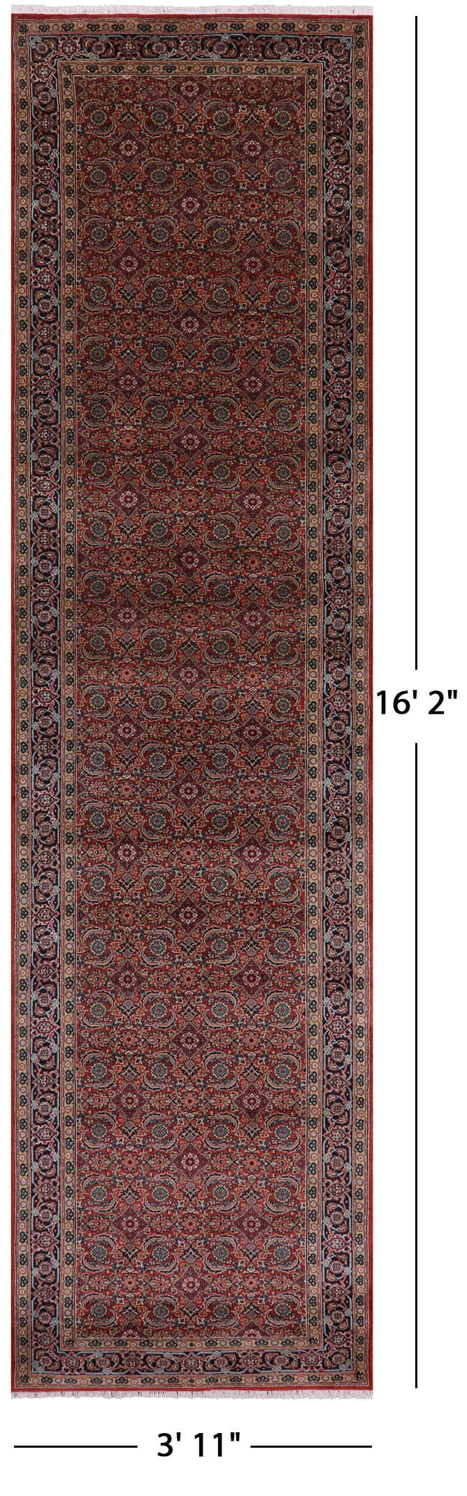 Red Persian Hill Herati Hand Knotted Wool Runner Rug - 3' 11" X 16' 2" - Golden Nile