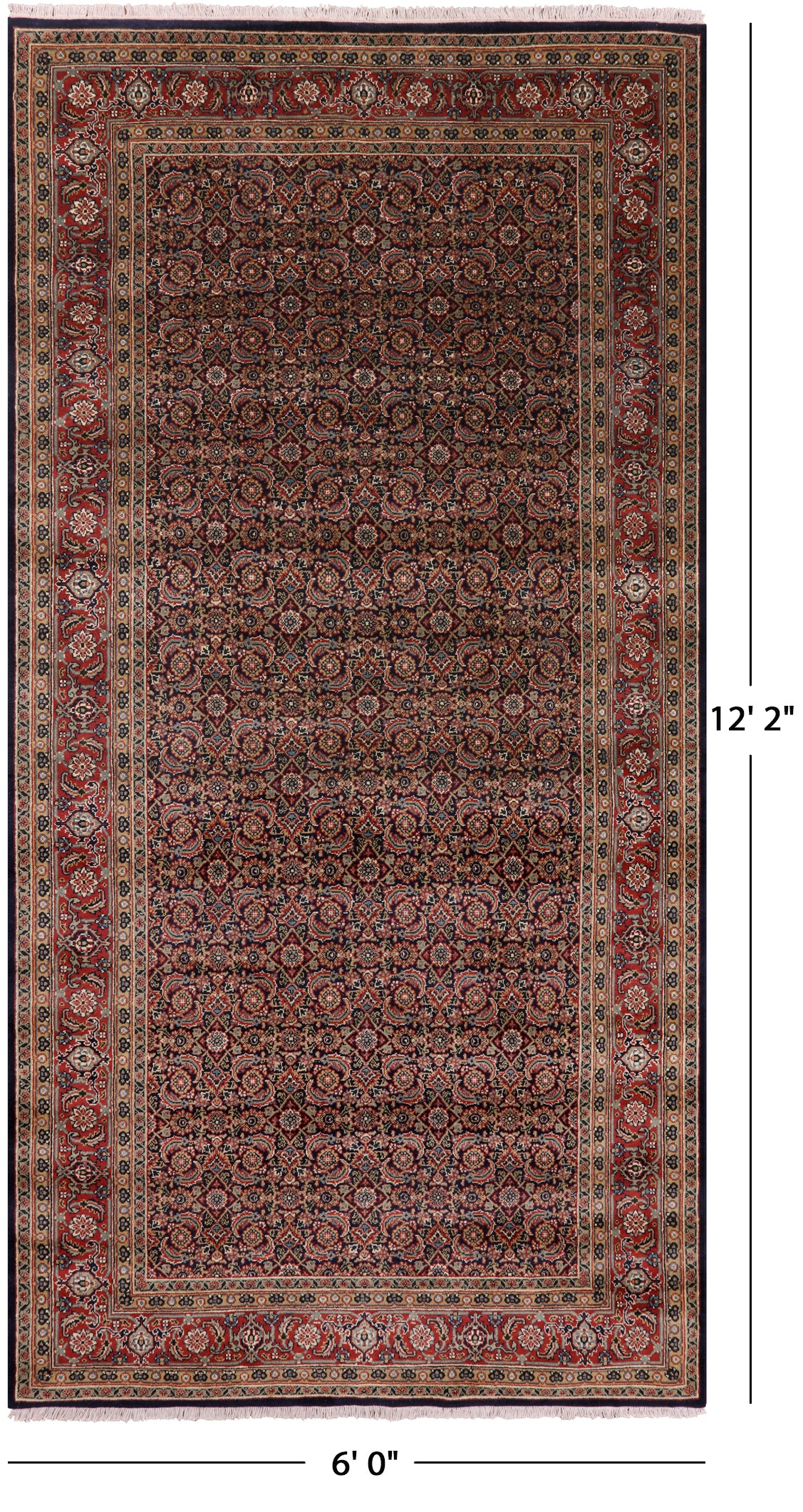 Blue Persian Hill Herati Handmade Wool Rug - 6' 0" X 12' 2" - Golden Nile