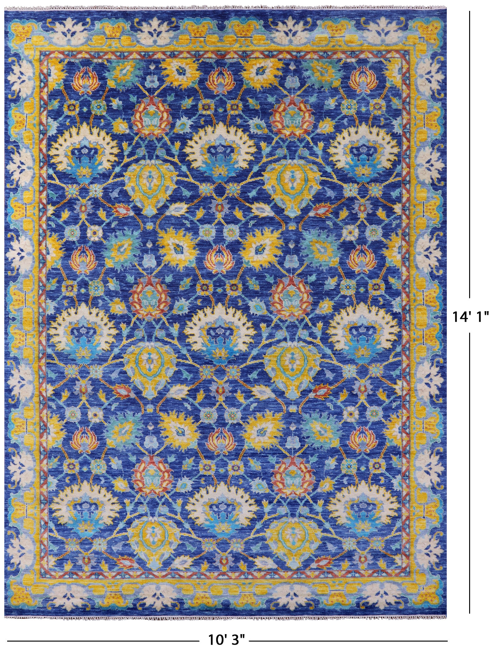 Blue Turkish Oushak Handmade Wool Rug - 10' 3" X 14' 1" - Golden Nile
