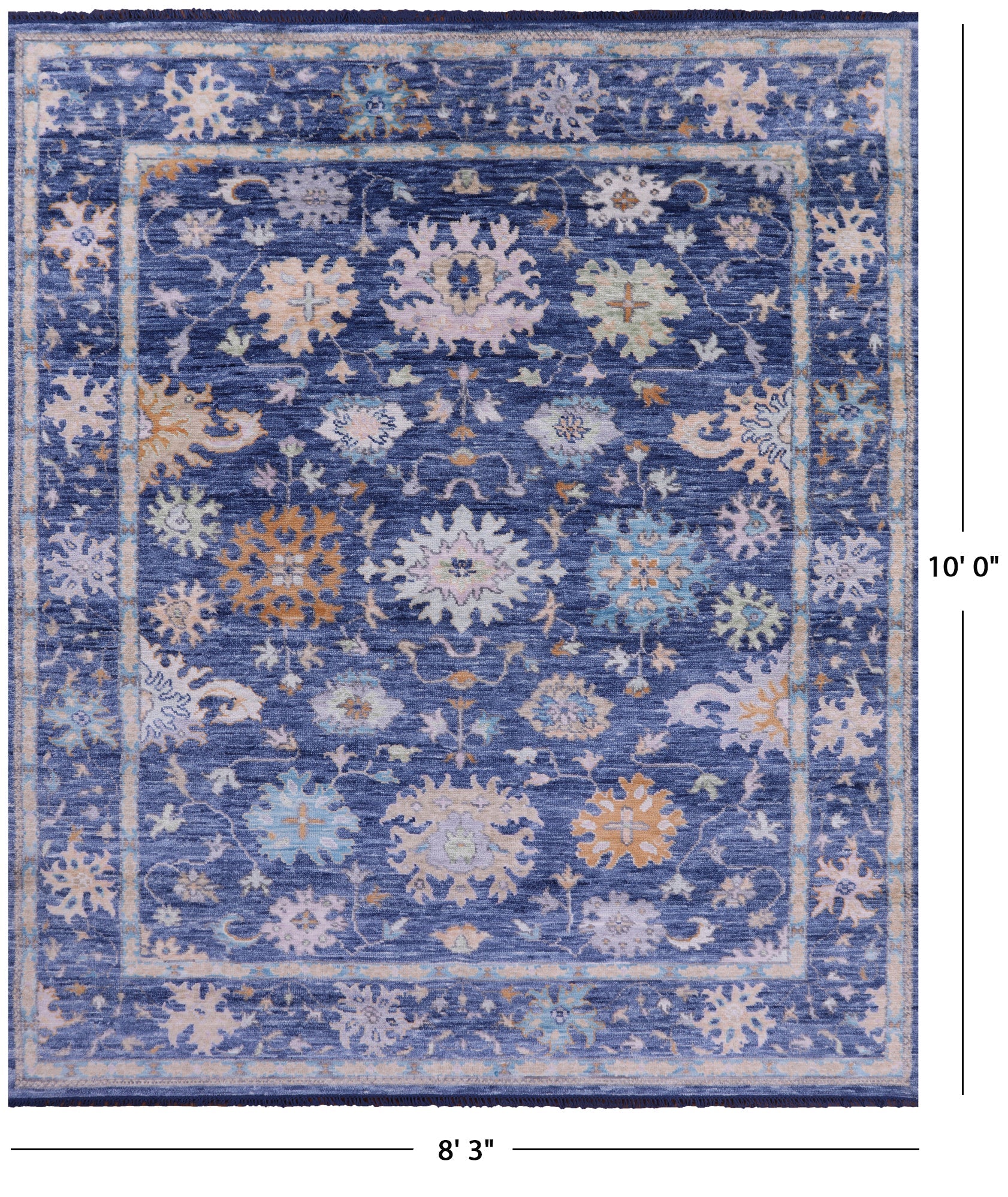 Blue Turkish Oushak Hand Knotted Wool Rug - 8' 3" X 10' 0" - Golden Nile