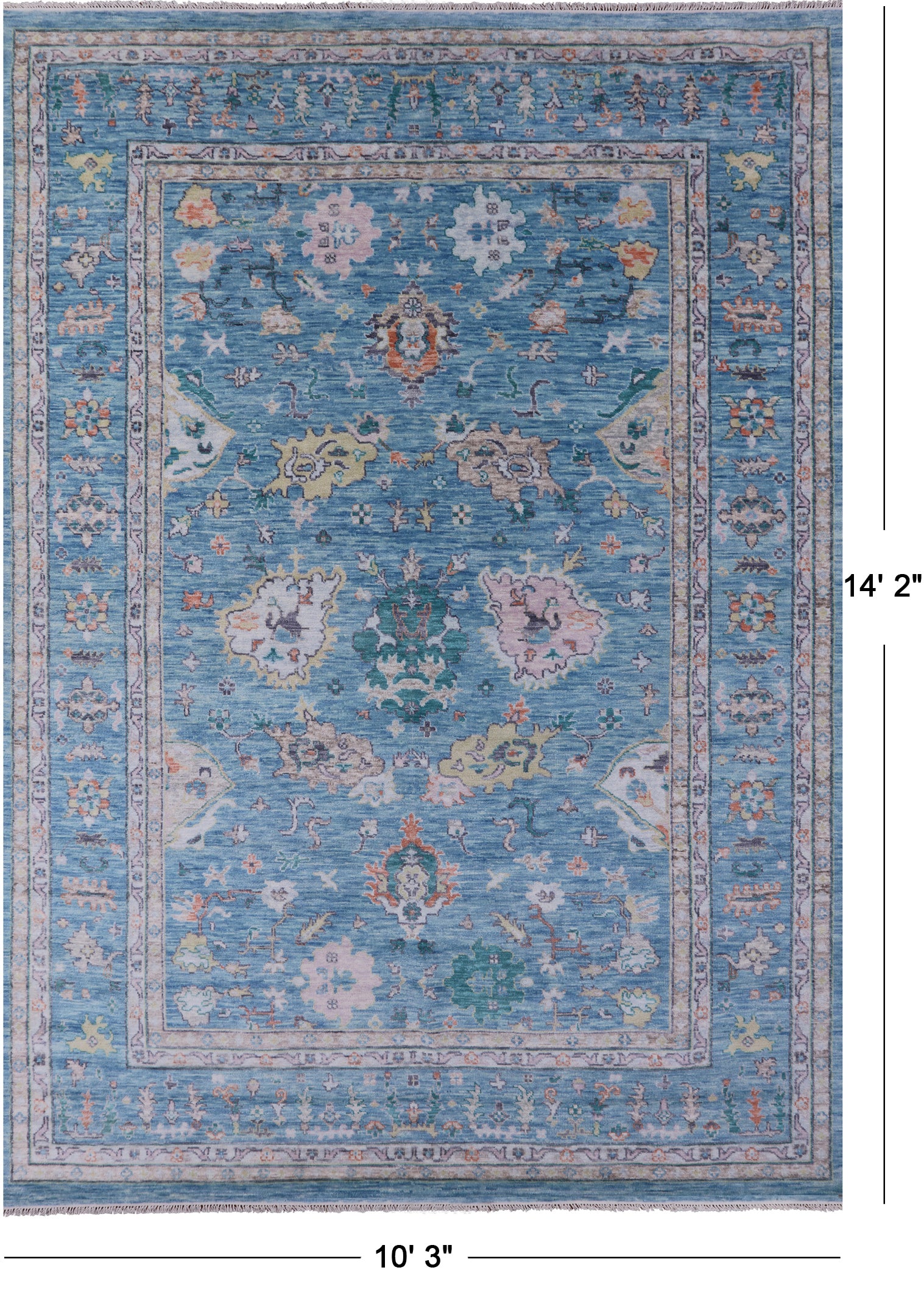 Blue Turkish Oushak Hand Knotted Wool Rug - 10' 3" X 14' 2" - Golden Nile