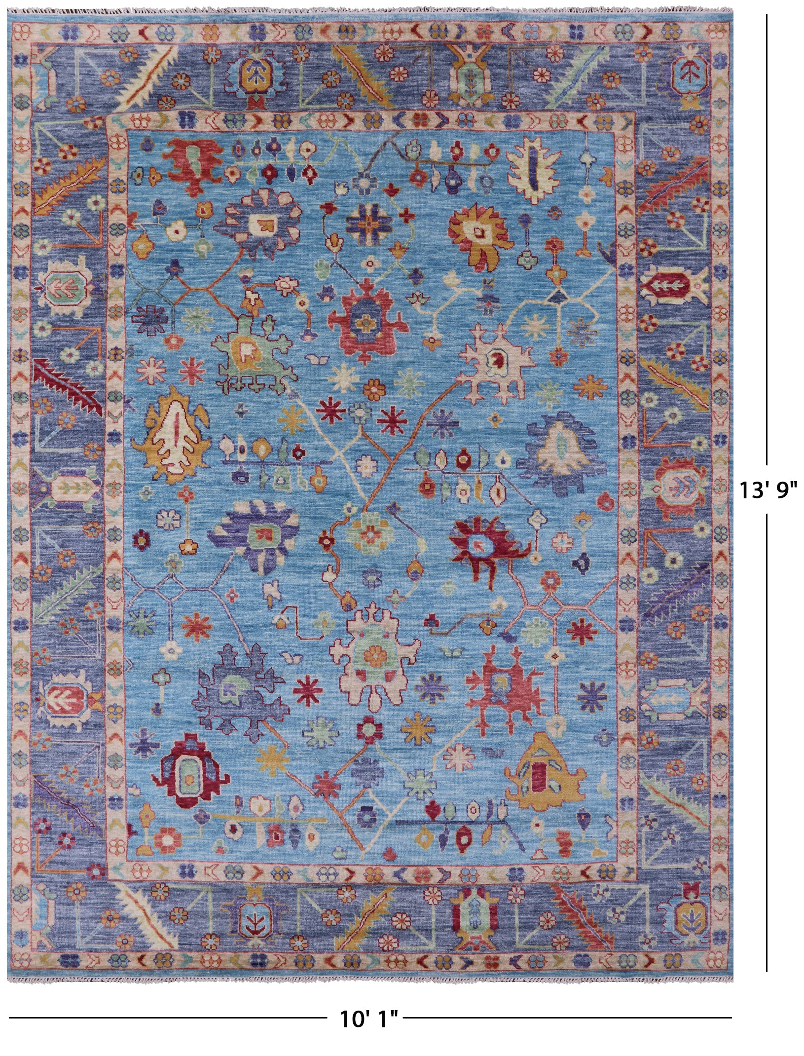 Blue Turkish Oushak Handmade Wool Rug - 10' 1" X 13' 9" - Golden Nile