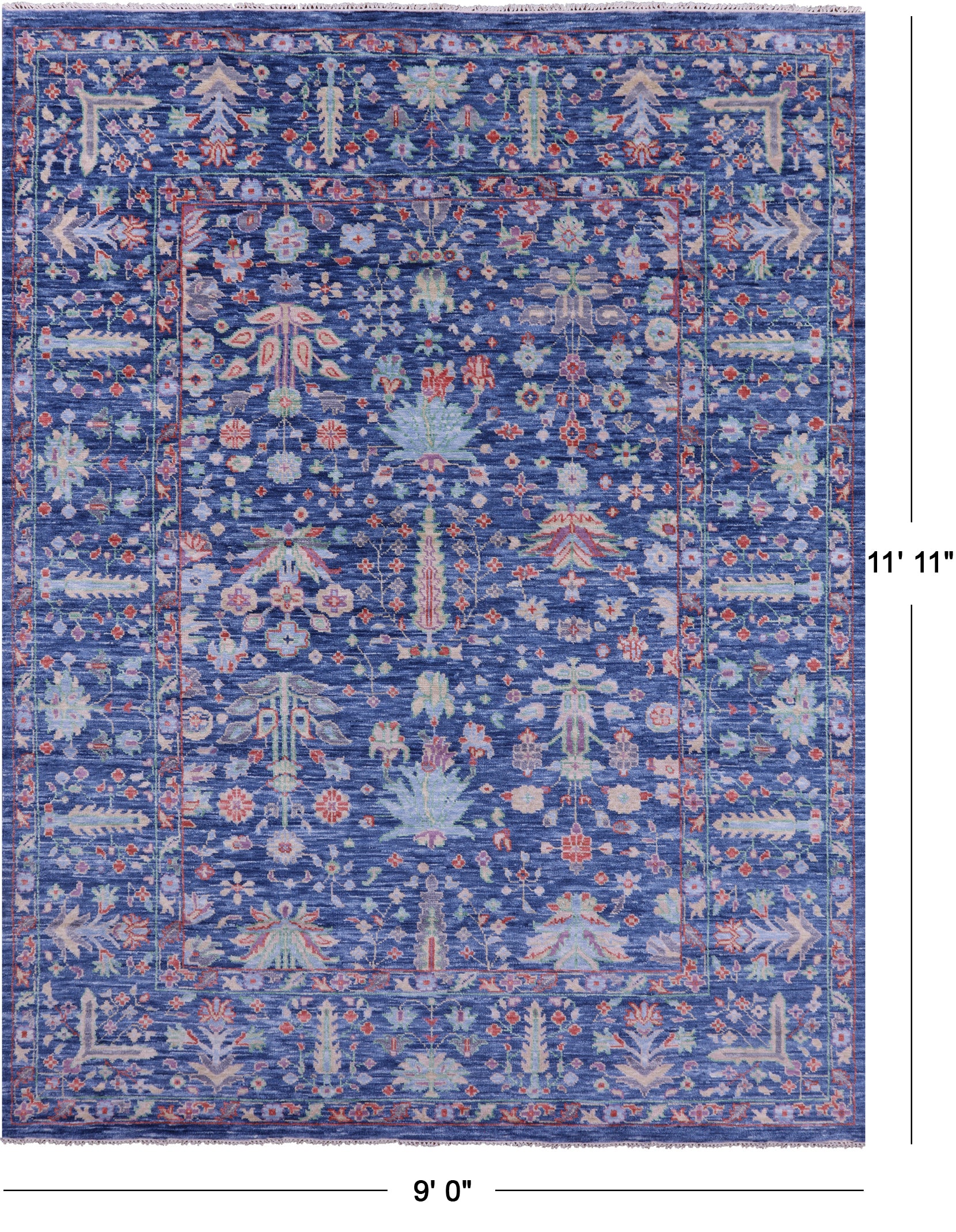 Blue Turkish Oushak Hand Knotted Wool Rug - 9' 0" X 11' 11" - Golden Nile