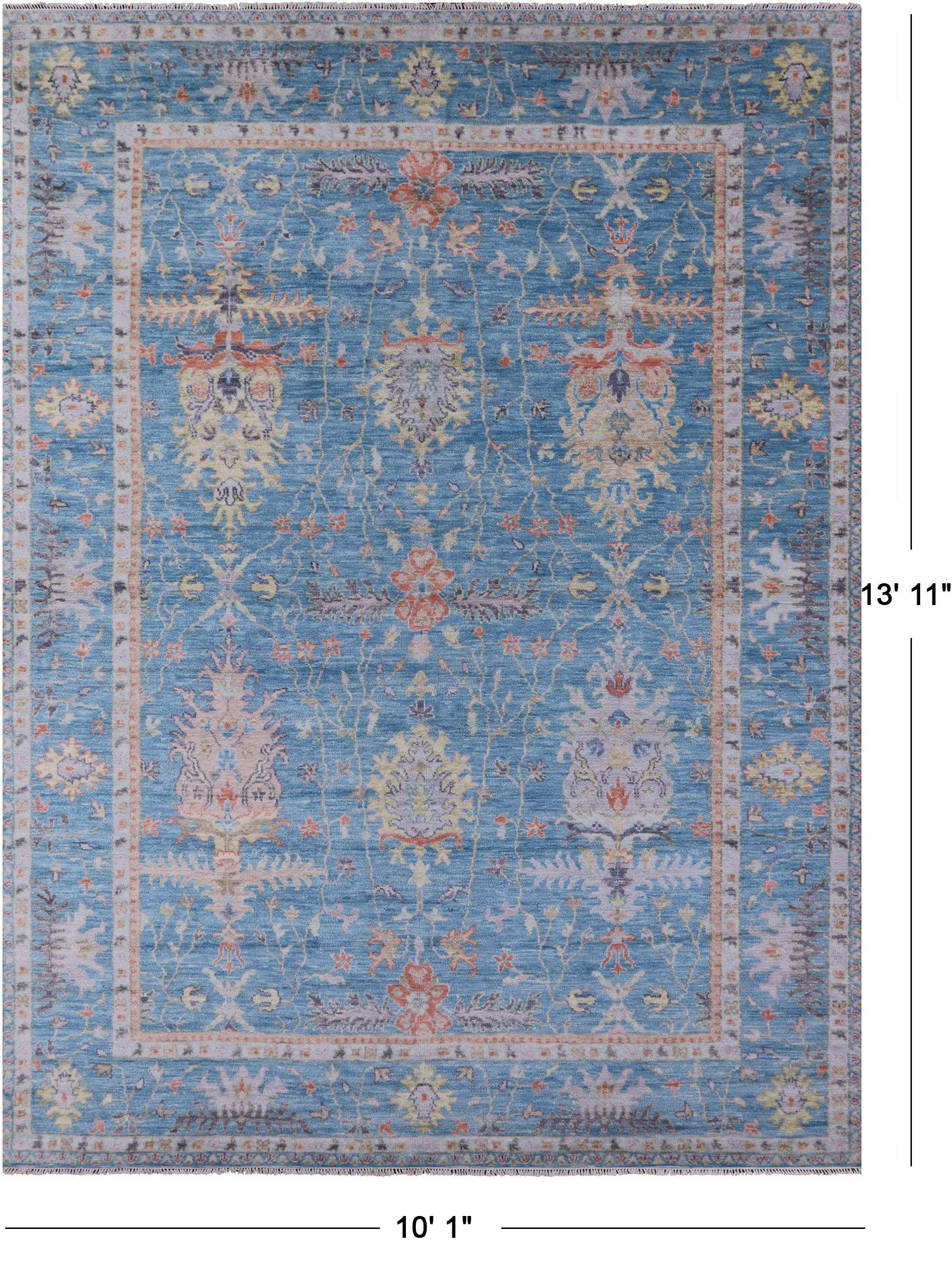 Blue Turkish Oushak Hand Knotted Wool Rug - 10' 1" X 13' 11" - Golden Nile