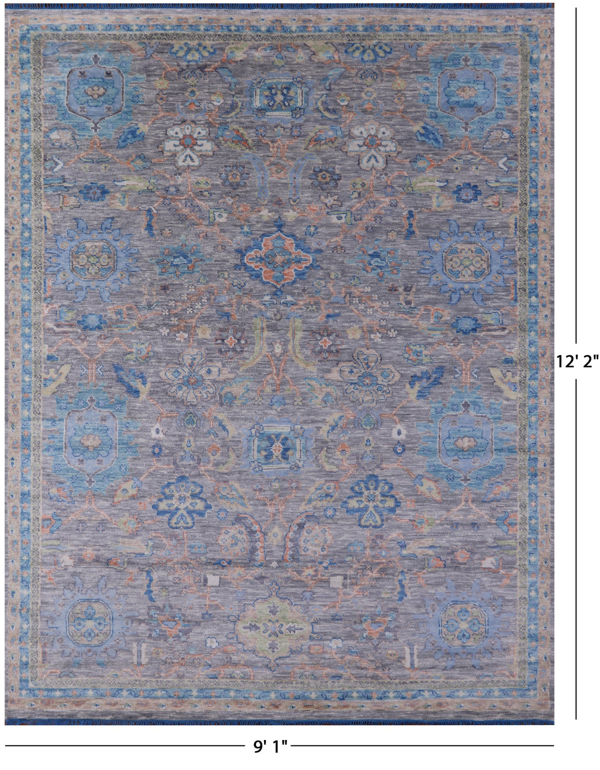 Grey Turkish Oushak Hand Knotted Wool Rug - 9' 1" X 12' 2" - Golden Nile