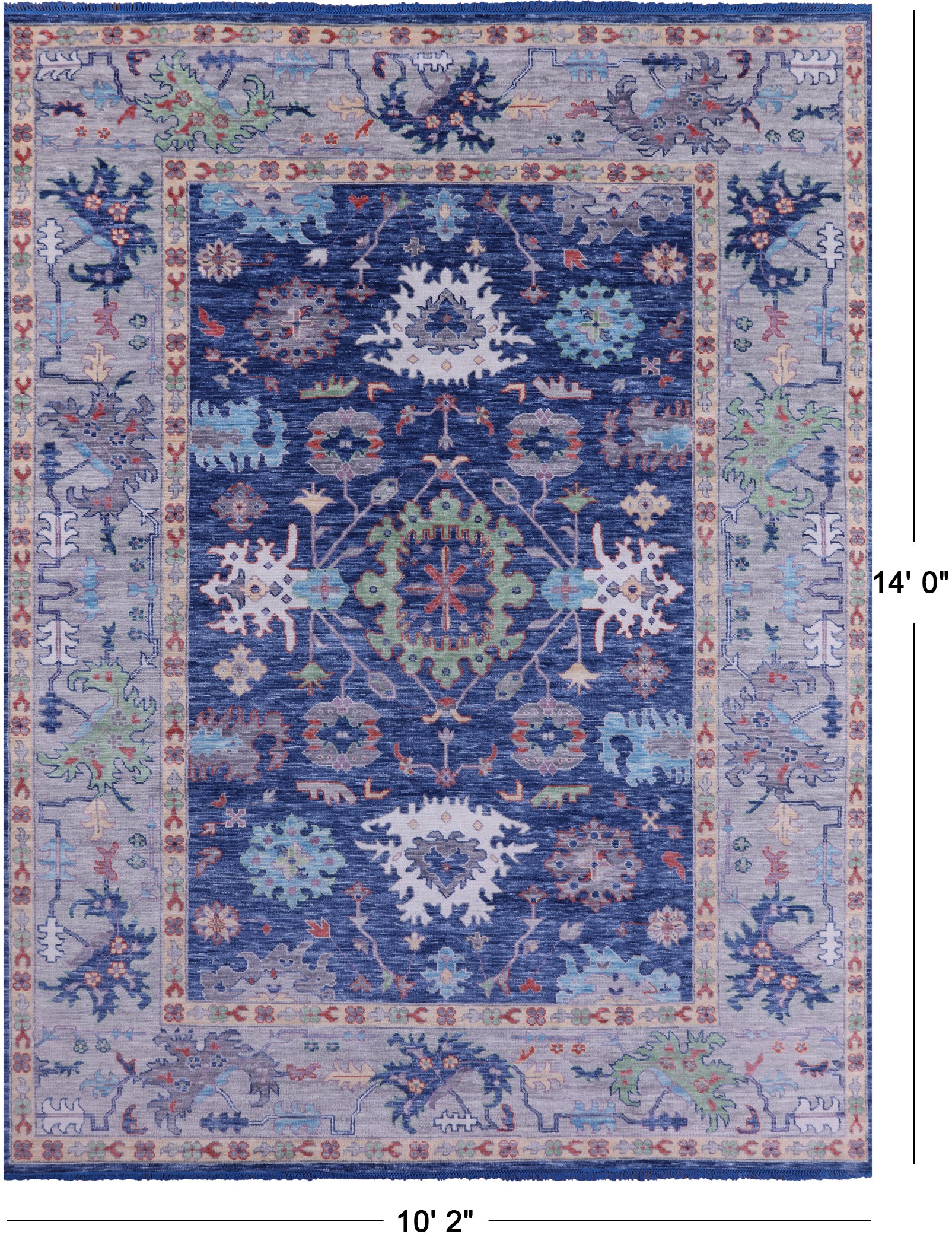 Blue Turkish Oushak Hand Knotted Wool Rug - 10' 2" X 14' 0" - Golden Nile