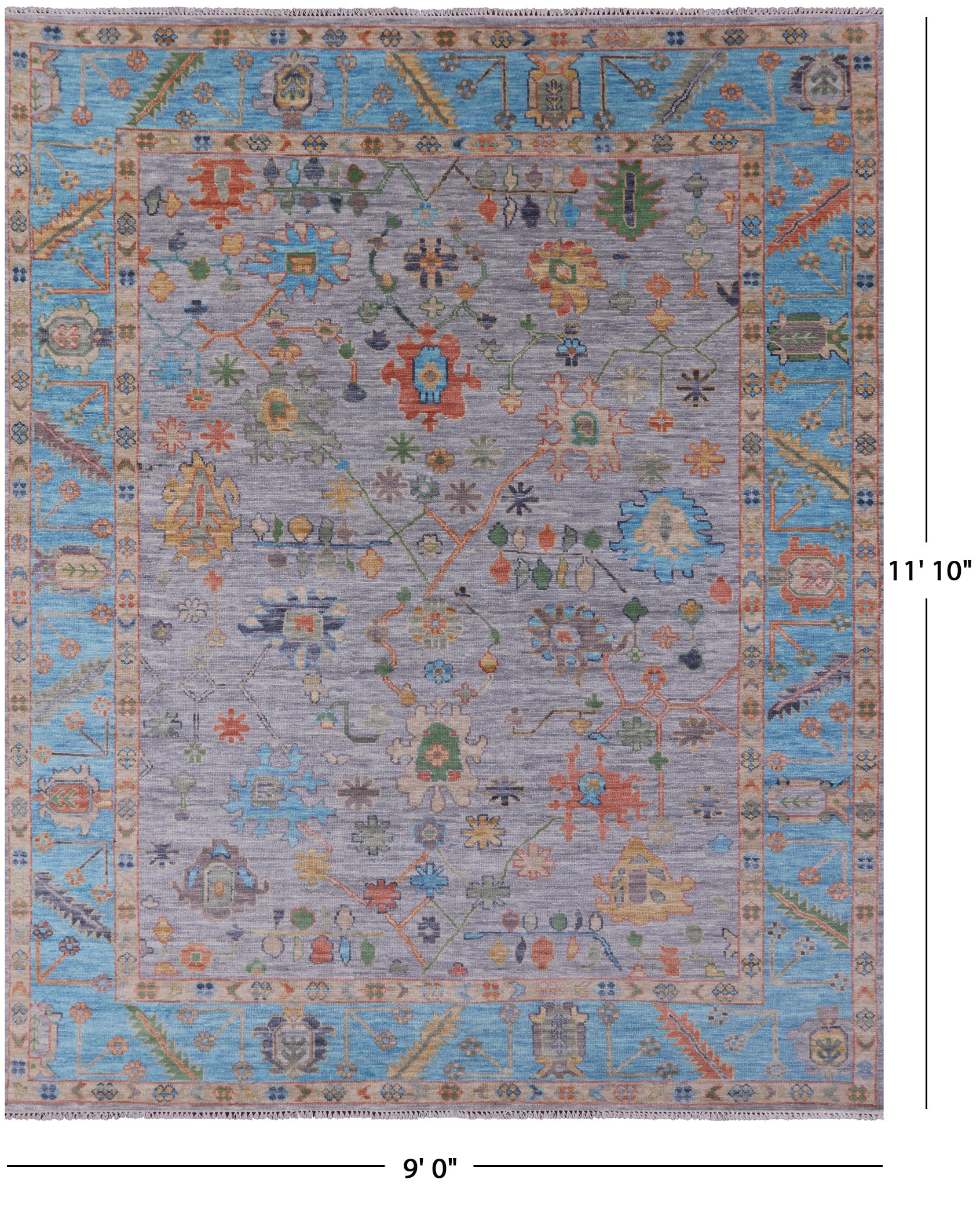 Grey Turkish Oushak Hand Knotted Wool Rug - 9' 0" X 11' 10" - Golden Nile