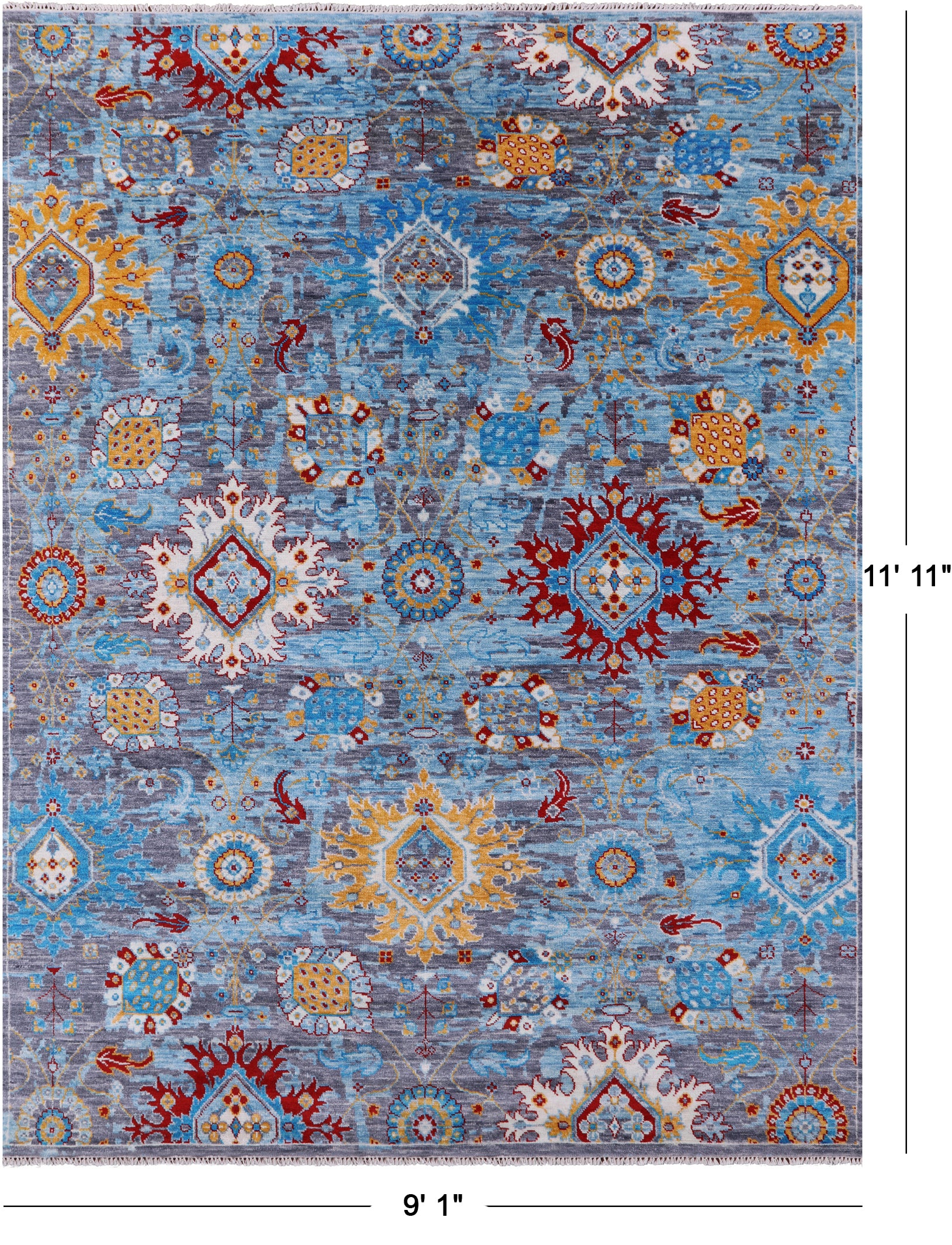 Grey Turkish Oushak Hand Knotted Wool Rug - 9' 1" X 11' 11" - Golden Nile