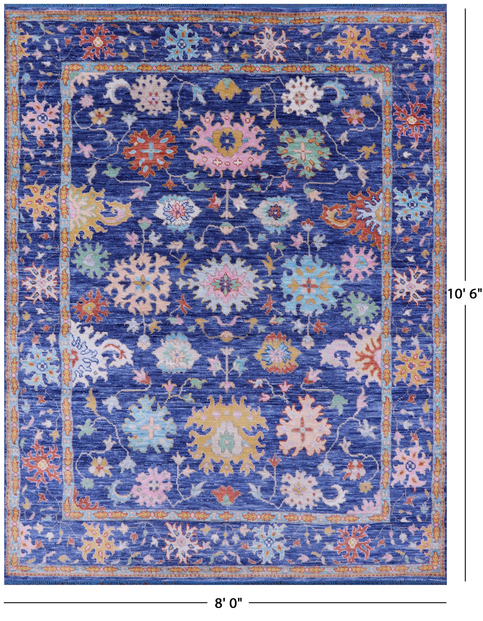 Blue Turkish Oushak Hand Knotted Wool Rug - 8' 0" X 10' 6" - Golden Nile