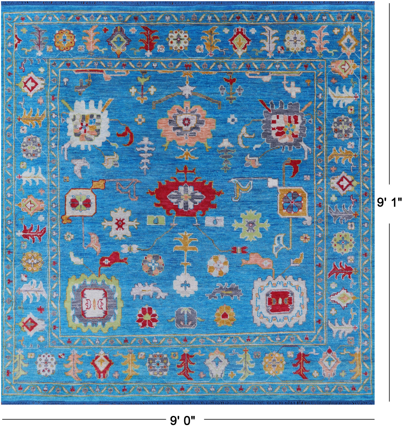 Blue Square Turkish Oushak Hand Knotted Wool Rug - 9' 0" X 9' 1" - Golden Nile