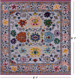 Grey Square Turkish Oushak Hand Knotted Wool Rug - 6' 1" X 6' 1" - Golden Nile
