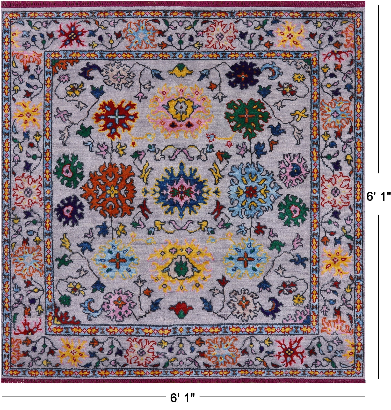 Grey Square Turkish Oushak Hand Knotted Wool Rug - 6' 1" X 6' 1" - Golden Nile