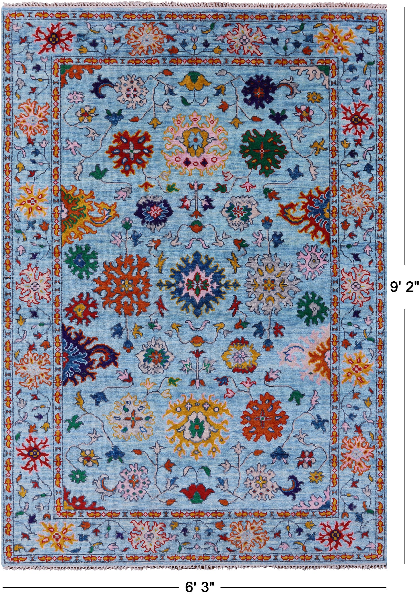 Blue Turkish Oushak Hand Knotted Wool Rug - 6' 3" X 9' 2" - Golden Nile