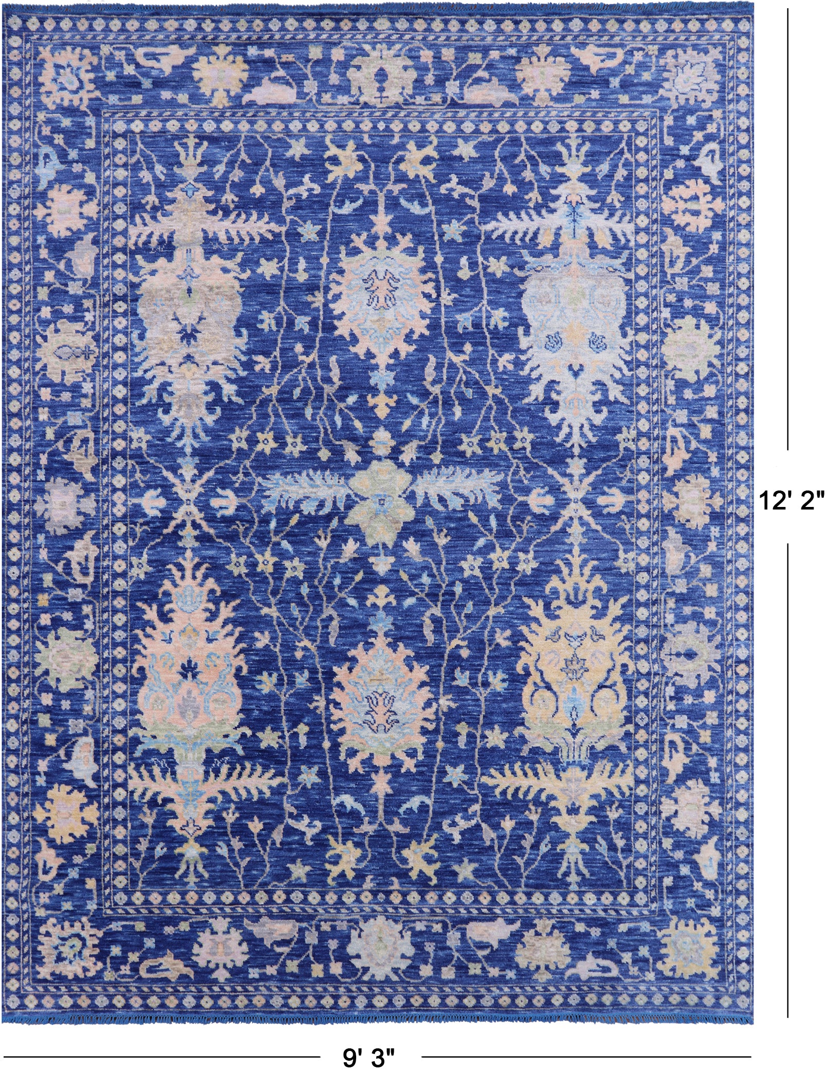 Blue Turkish Oushak Hand Knotted Wool Rug - 9' 3" X 12' 2" - Golden Nile