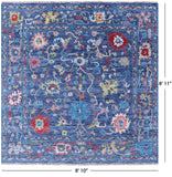 Blue Square Turkish Oushak Handmade Wool Rug - 8' 10" X 8' 11" - Golden Nile