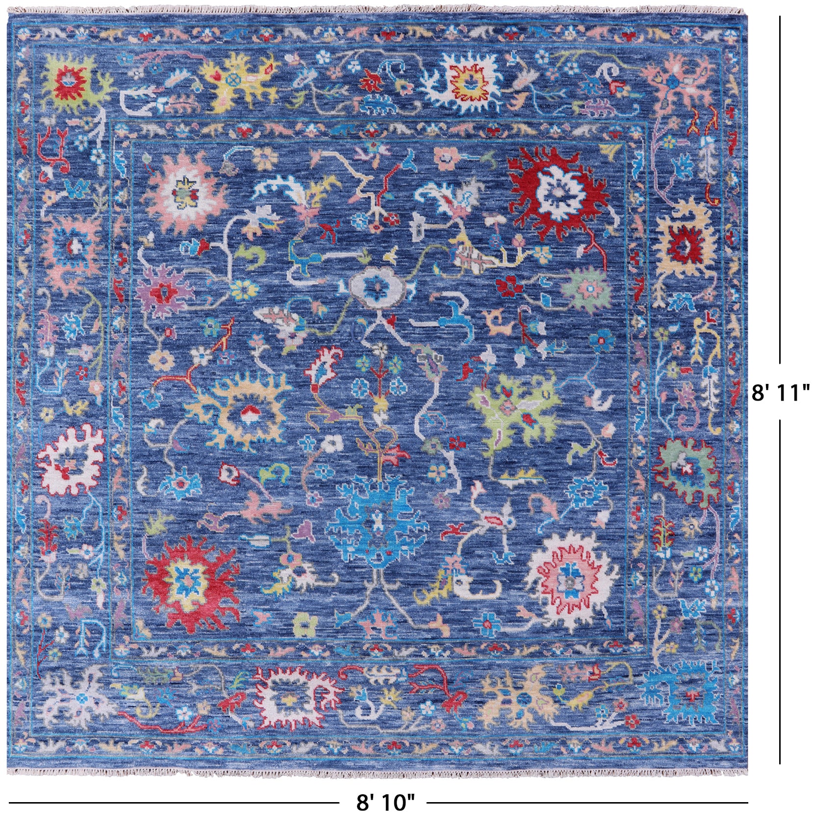 Blue Square Turkish Oushak Handmade Wool Rug - 8' 10" X 8' 11" - Golden Nile