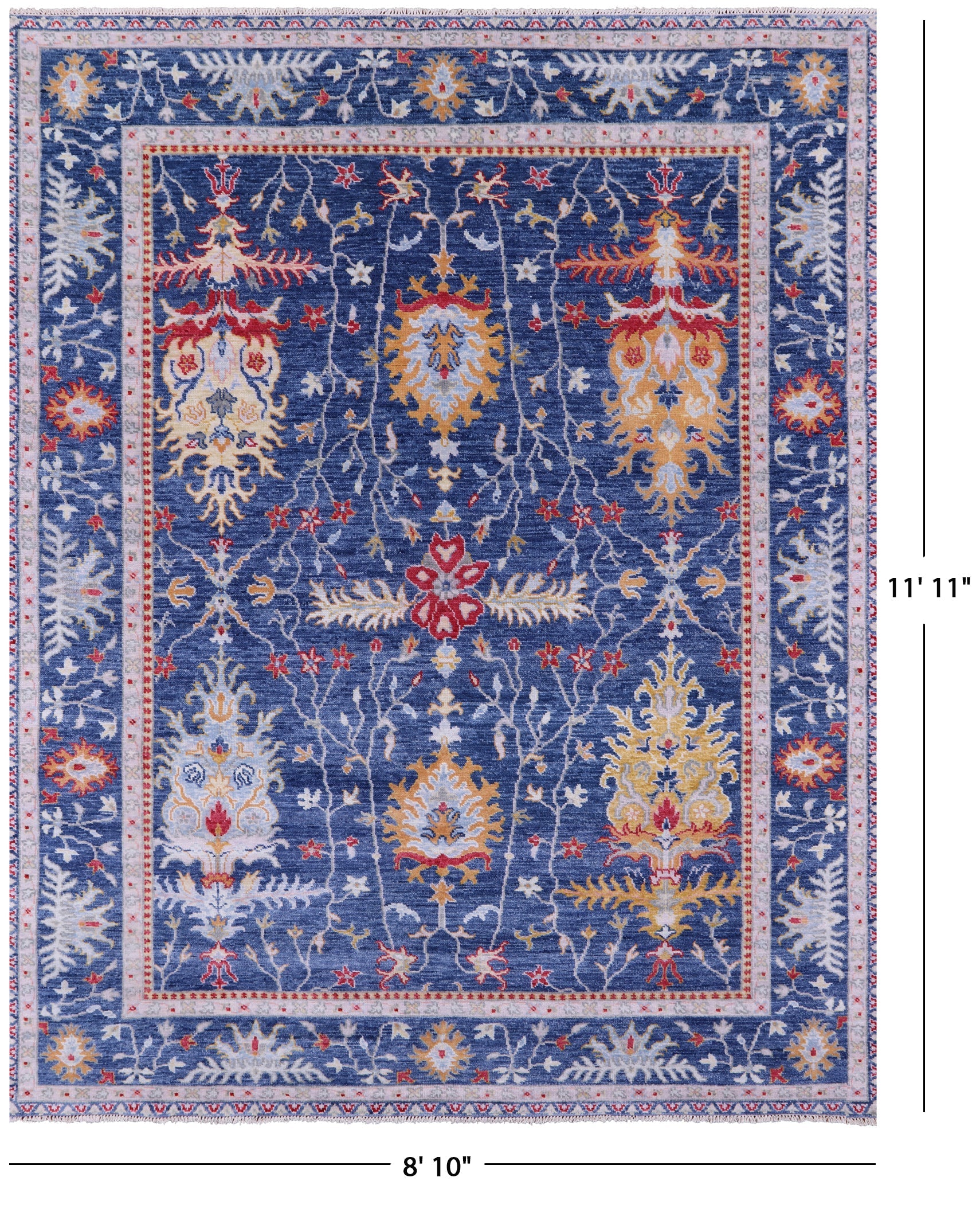 Blue Turkish Oushak Handmade Wool Rug - 8' 10" X 11' 11" - Golden Nile