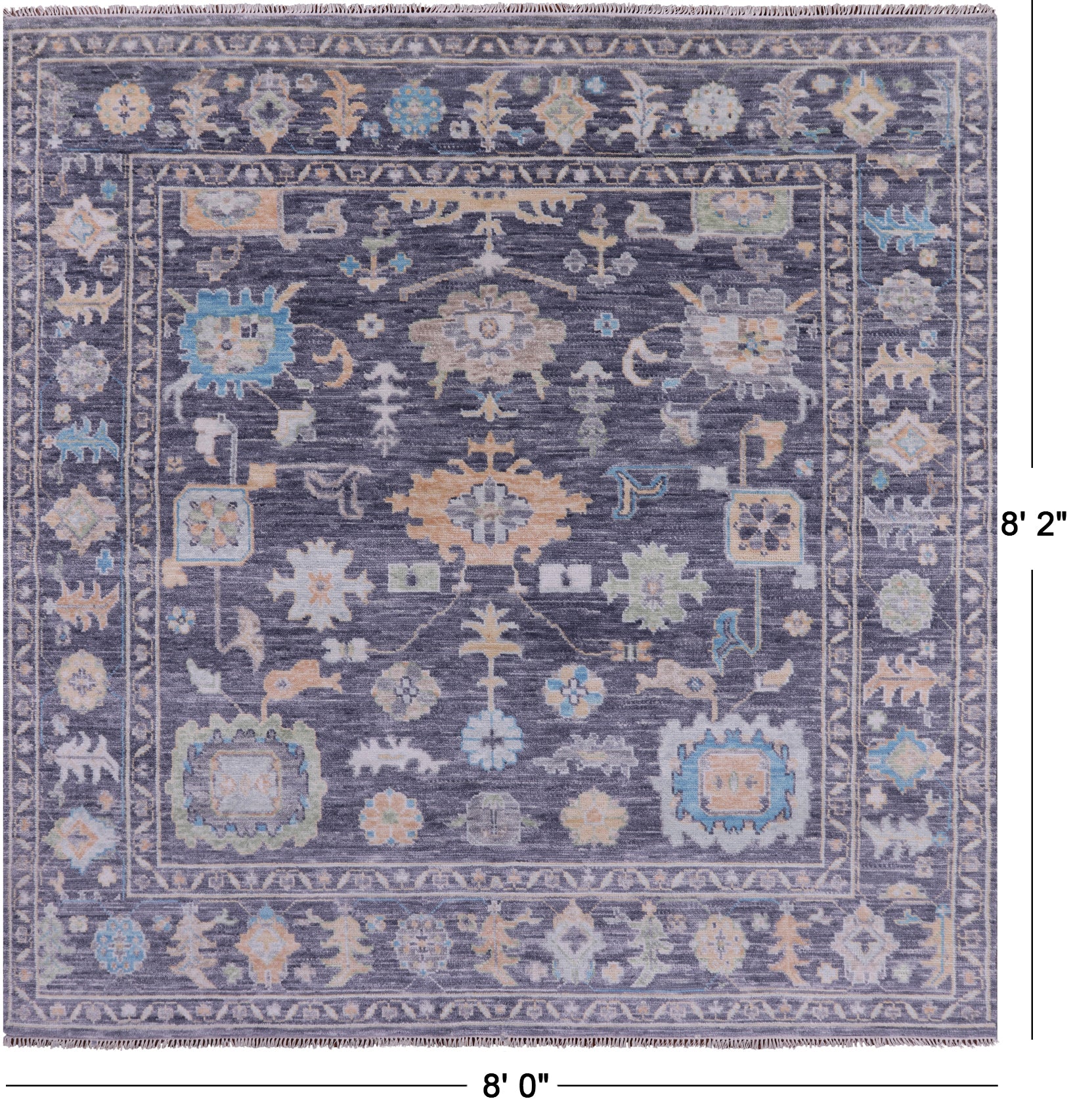 Grey Square Turkish Oushak Hand Knotted Wool Rug - 8' 0" X 8' 2" - Golden Nile