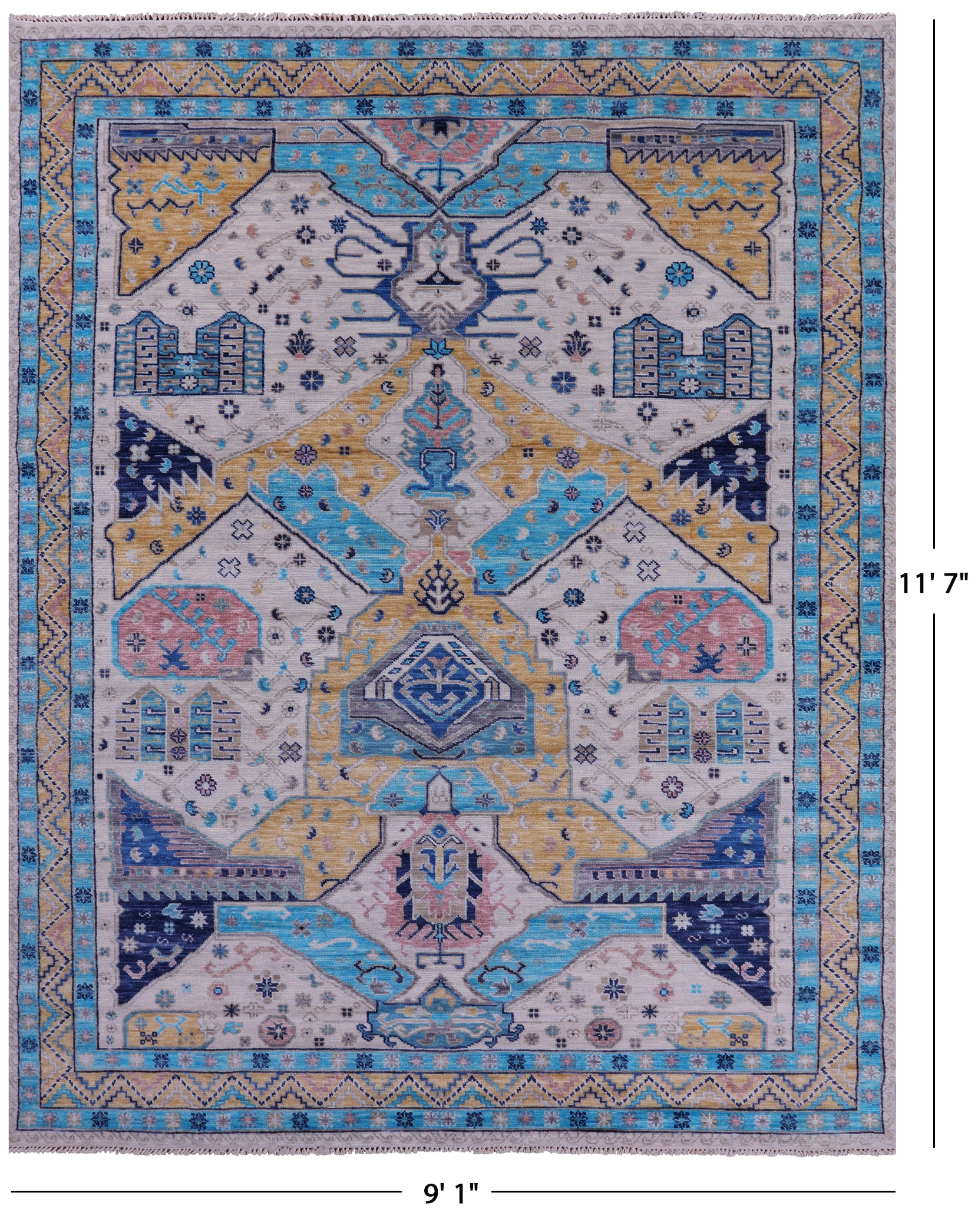 Ivory Turkish Oushak Hand Knotted Wool Rug - 9' 1" X 11' 7" - Golden Nile