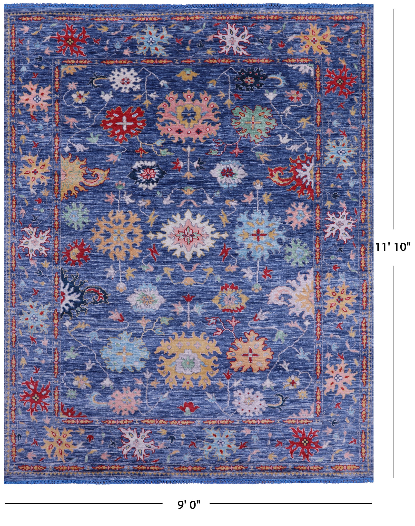 Blue Turkish Oushak Hand Knotted Wool Rug - 9' 0" X 11' 10" - Golden Nile