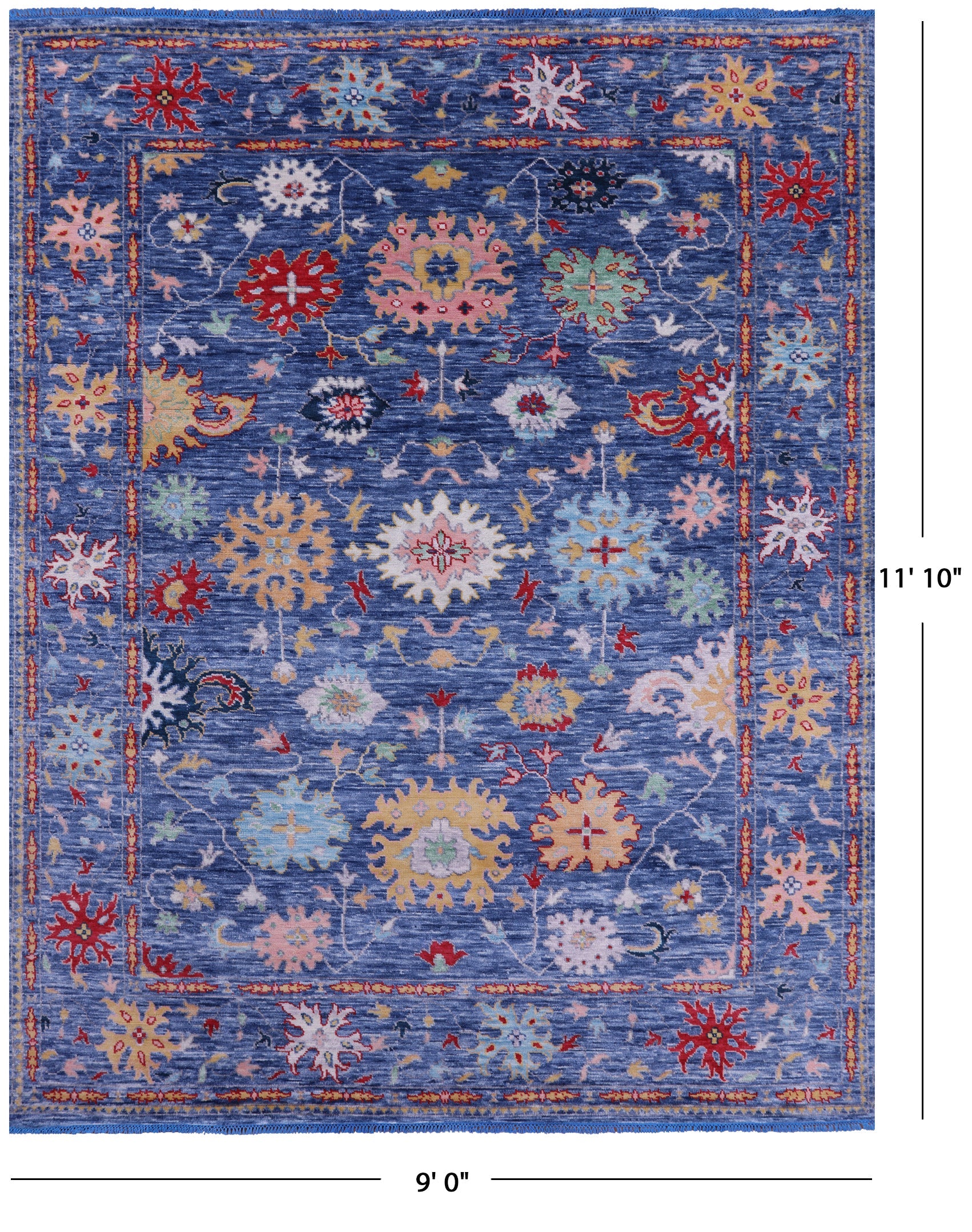 Blue Turkish Oushak Hand Knotted Wool Rug - 9' 0" X 11' 10" - Golden Nile