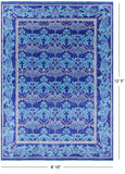 Blue William Morris Hand Knotted Wool Rug - 8' 10" X 12' 5" - Golden Nile