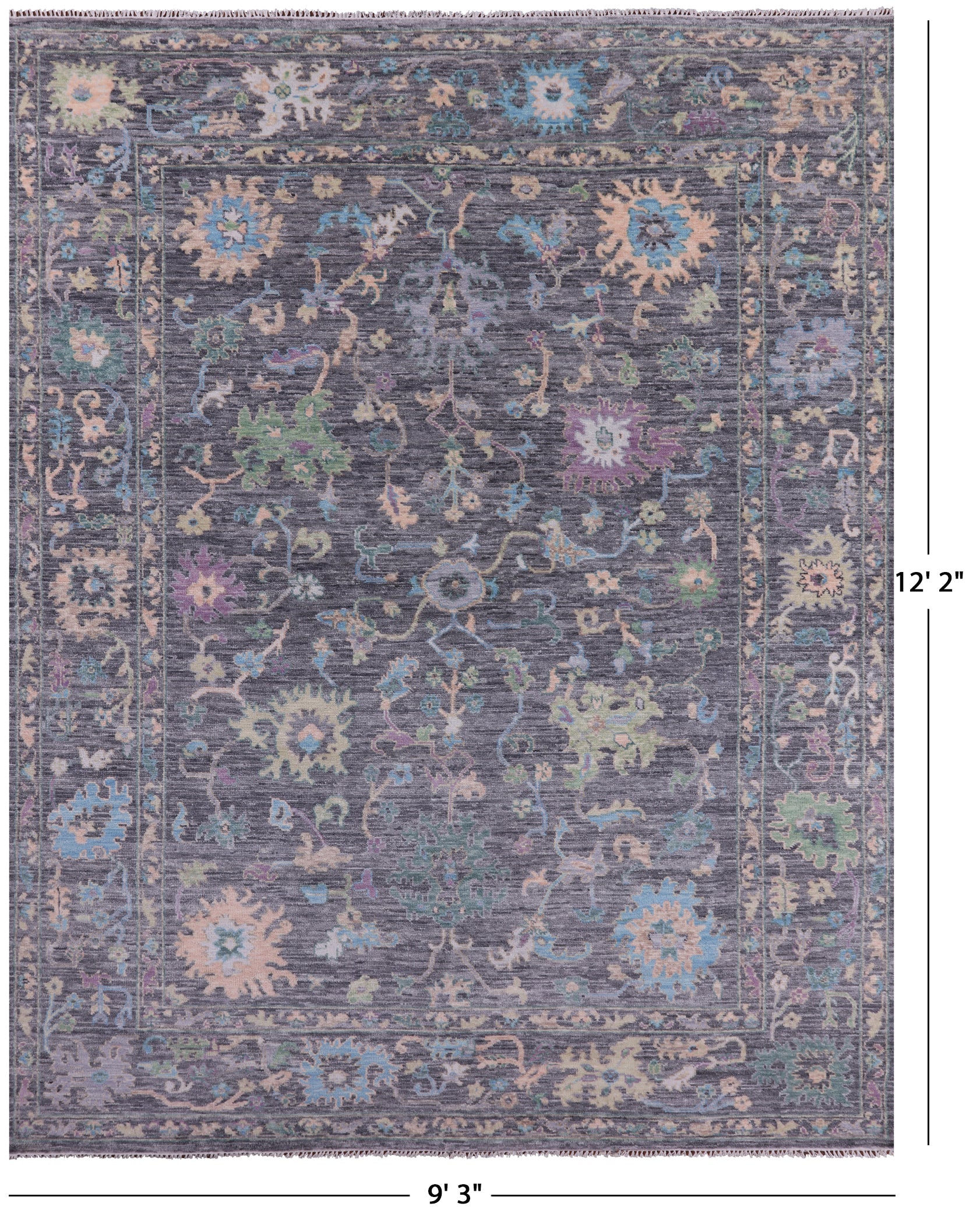 Grey Turkish Oushak Hand Knotted Wool Rug - 9' 3" X 12' 2" - Golden Nile