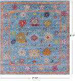 Blue Square Turkish Oushak Hand Knotted Wool Rug - 7' 11" X 8' 1" - Golden Nile