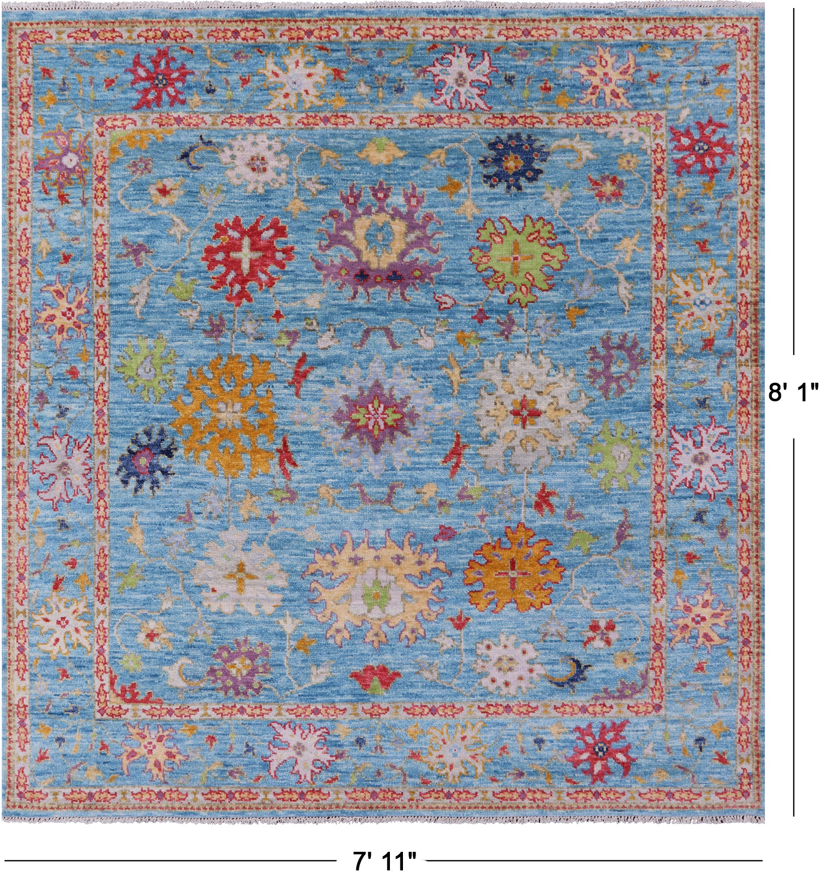 Blue Square Turkish Oushak Hand Knotted Wool Rug - 7' 11" X 8' 1" - Golden Nile