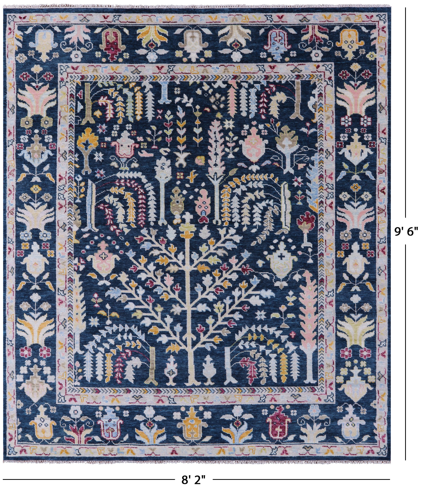 Blue Turkish Oushak Hand Knotted Wool Rug - 8' 2" X 9' 6" - Golden Nile