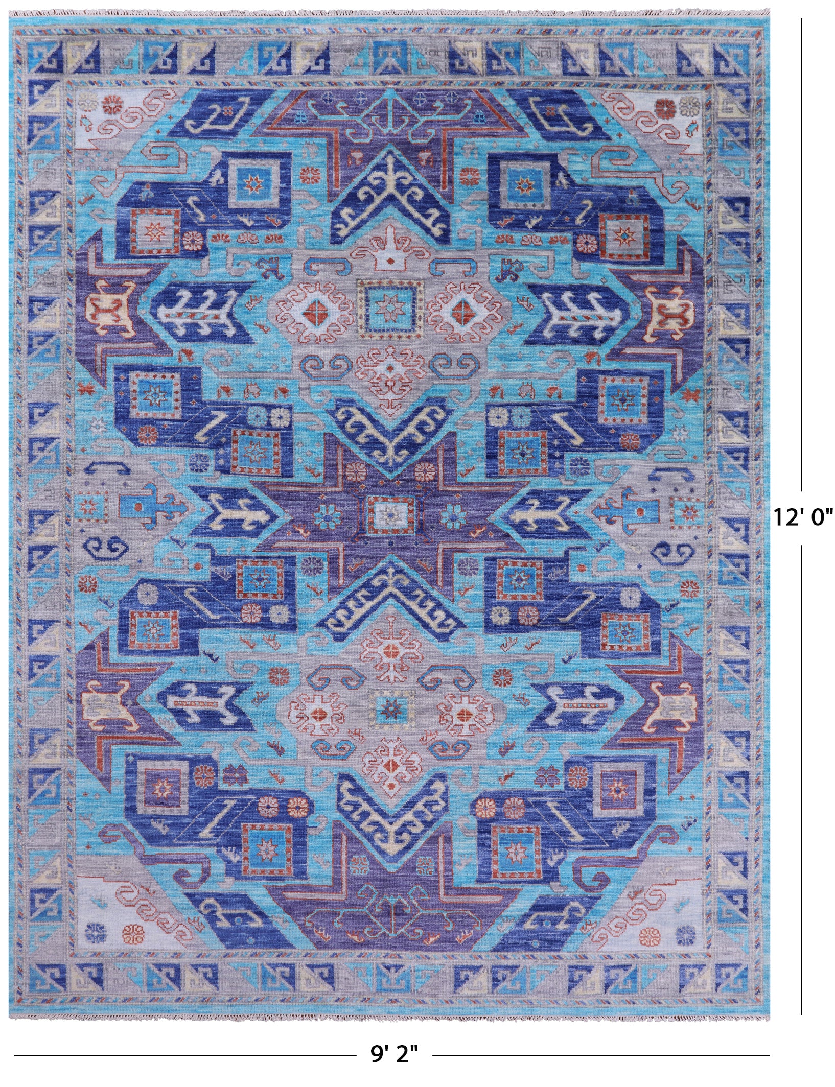 Blue Kazak Handmade Wool Rug - 9' 2" X 12' 0" - Golden Nile