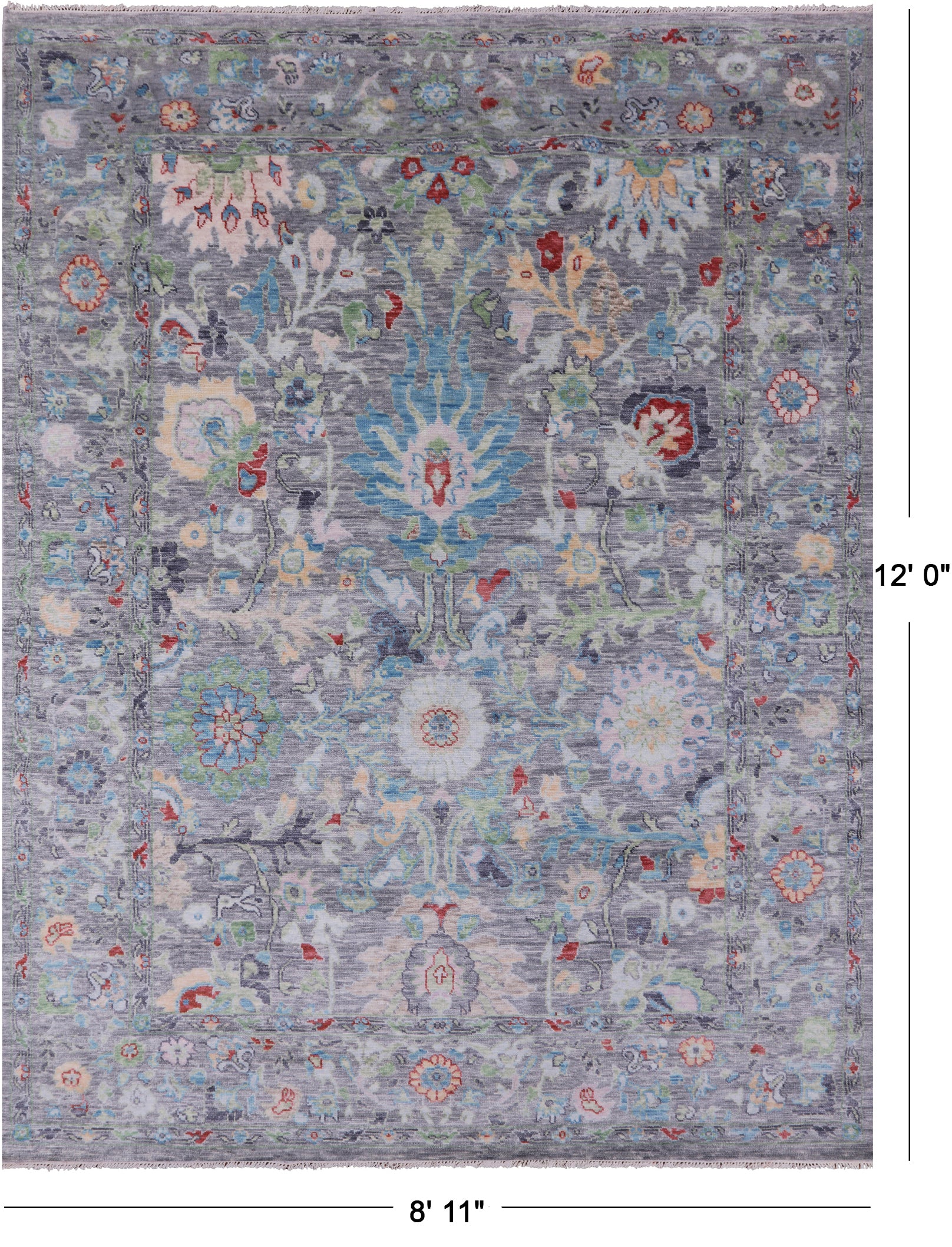 Grey Turkish Oushak Hand Knotted Wool Rug - 8' 11" X 12' 0" - Golden Nile