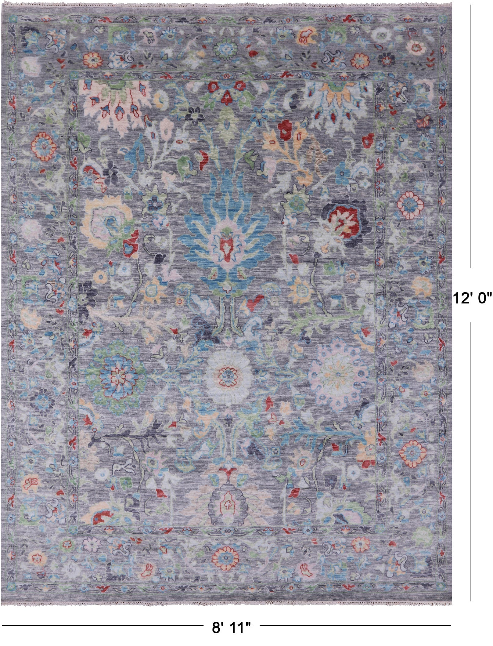 Grey Turkish Oushak Hand Knotted Wool Rug - 8' 11" X 12' 0" - Golden Nile
